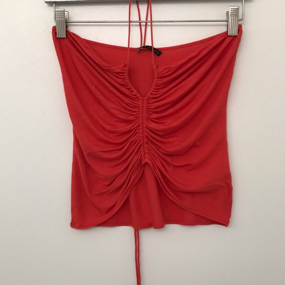Theory adjustable red/orange crop tank halter top